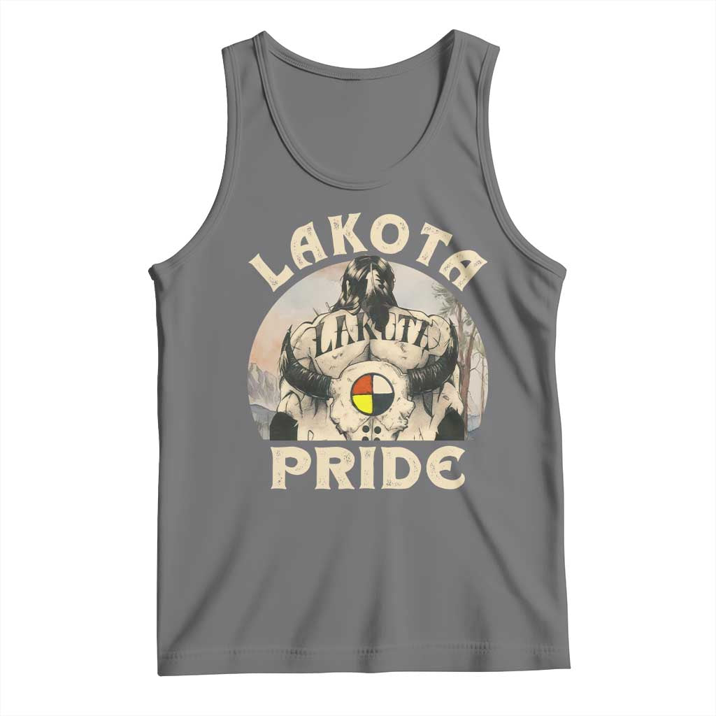 Native American Tank Top Lakota Pride Medicine Wheel Cow Skull TS11 Black Heather Print Your Wear