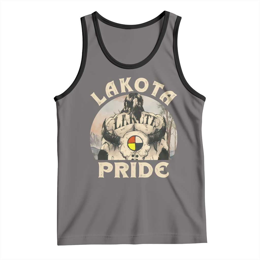 Native American Tank Top Lakota Pride Medicine Wheel Cow Skull TS11 Deep Heather Black Print Your Wear