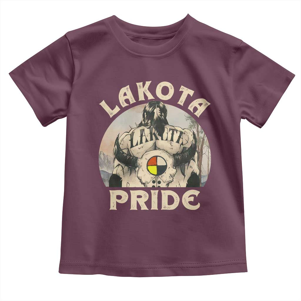 Native American Toddler T Shirt Lakota Pride Medicine Wheel Cow Skull TS11 Maroon Print Your Wear