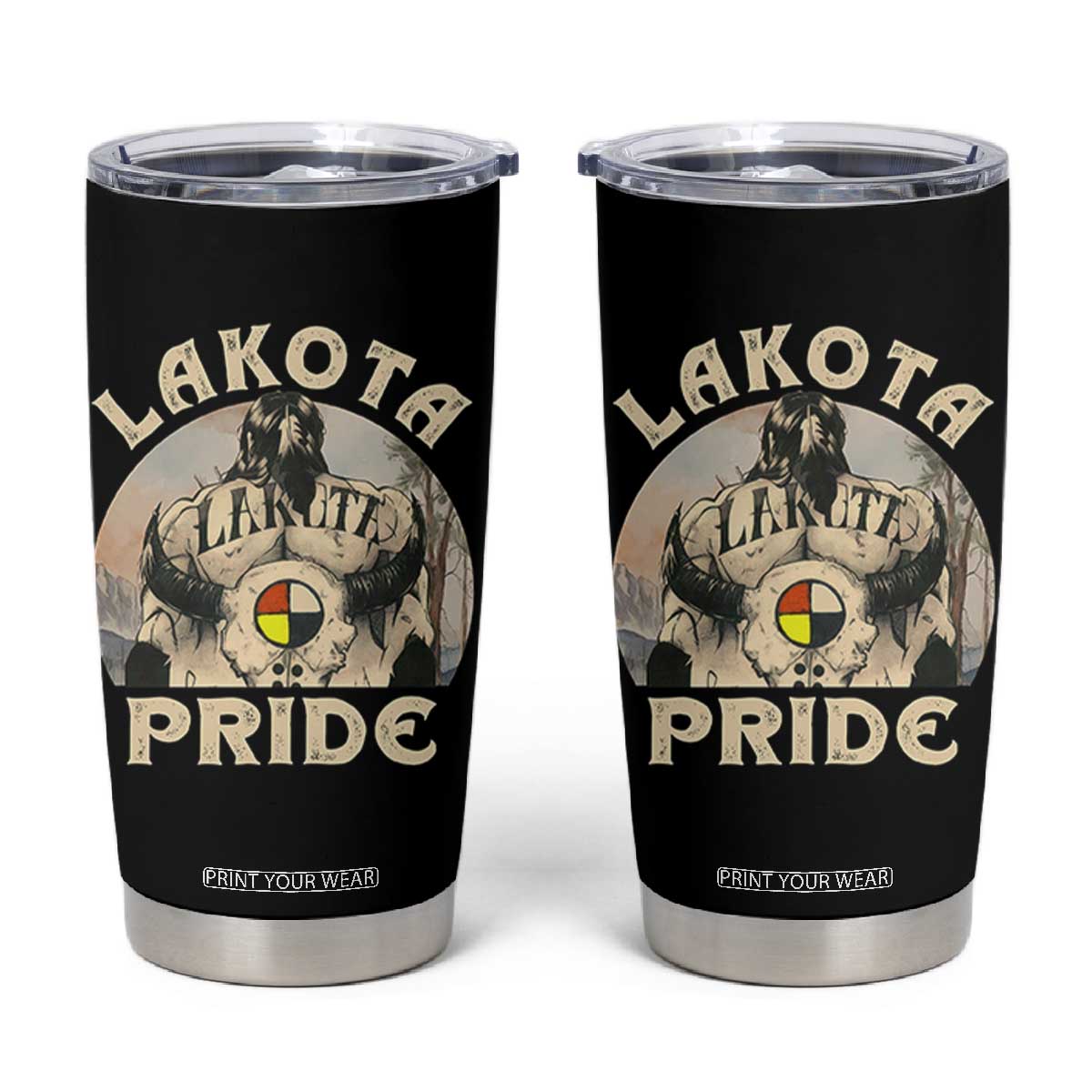 Native American Tumbler Cup Lakota Pride Medicine Wheel Cow Skull TS11 Black Print Your Wear