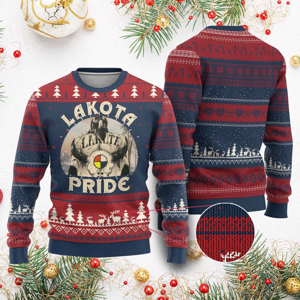 Native American Ugly Christmas Sweater Lakota Pride Medicine Wheel Cow Skull TS11 Burgundy Print Your Wear