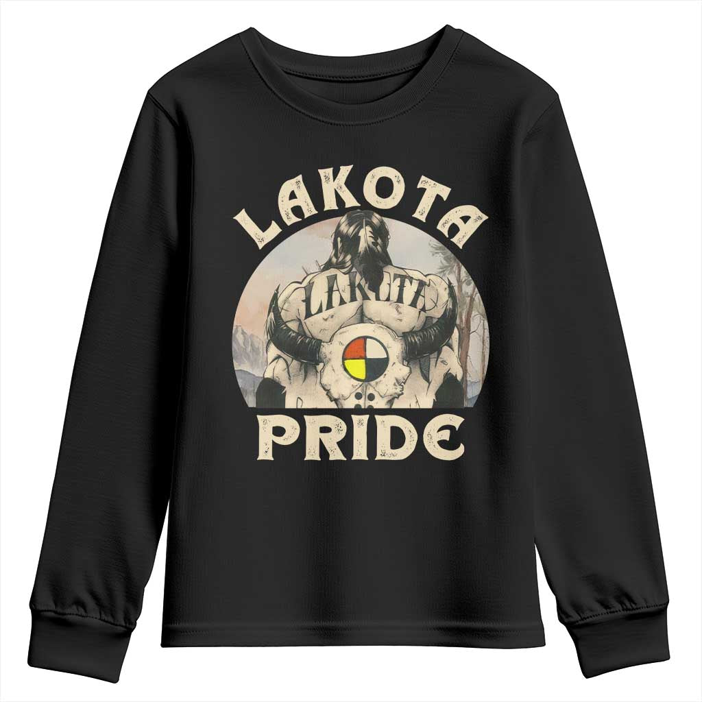 Native American Youth Sweatshirt Lakota Pride Medicine Wheel Cow Skull TS11 Black Print Your Wear