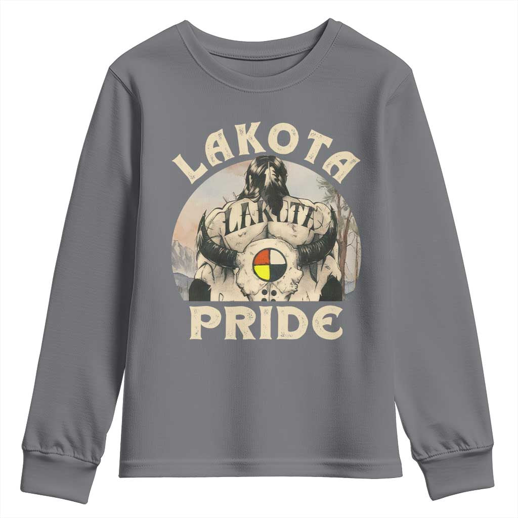 Native American Youth Sweatshirt Lakota Pride Medicine Wheel Cow Skull TS11 Charcoal Print Your Wear