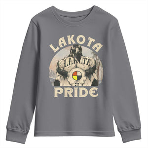 Native American Youth Sweatshirt Lakota Pride Medicine Wheel Cow Skull TS11 Charcoal Print Your Wear