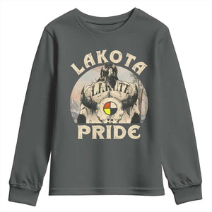 Native American Youth Sweatshirt Lakota Pride Medicine Wheel Cow Skull TS11 Dark Heather Print Your Wear