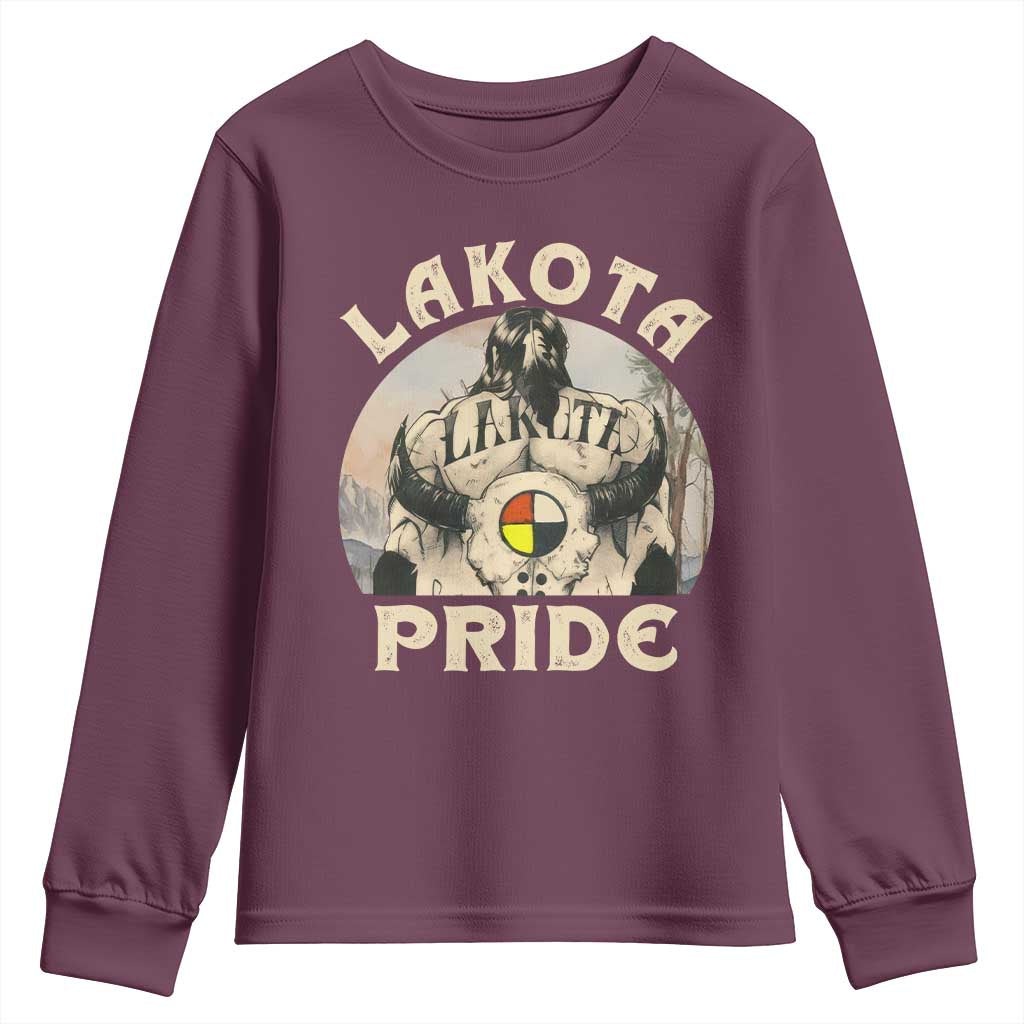 Native American Youth Sweatshirt Lakota Pride Medicine Wheel Cow Skull TS11 Maroon Print Your Wear