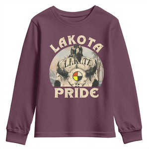 Native American Youth Sweatshirt Lakota Pride Medicine Wheel Cow Skull TS11 Maroon Print Your Wear