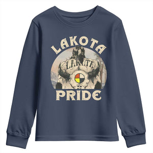 Native American Youth Sweatshirt Lakota Pride Medicine Wheel Cow Skull TS11 Navy Print Your Wear