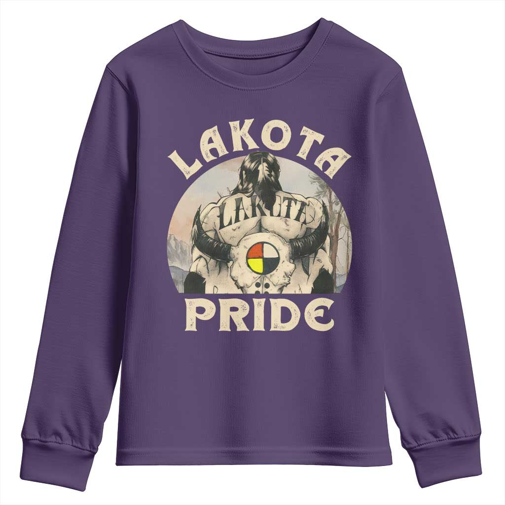 Native American Youth Sweatshirt Lakota Pride Medicine Wheel Cow Skull TS11 Purple Print Your Wear