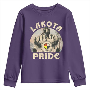 Native American Youth Sweatshirt Lakota Pride Medicine Wheel Cow Skull TS11 Purple Print Your Wear