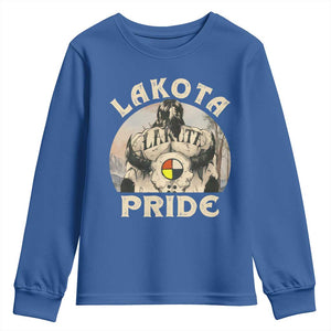 Native American Youth Sweatshirt Lakota Pride Medicine Wheel Cow Skull TS11 Royal Blue Print Your Wear