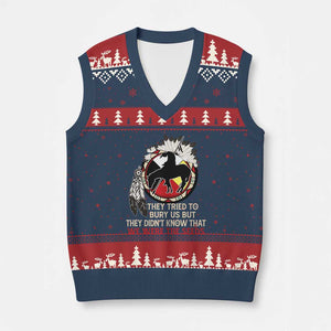 Native American V-Neck Knit Sweater Vest They Tried To Bury Us But They Didn't Know That Medicine Wheel TS11 Navy Red Print Your Wear