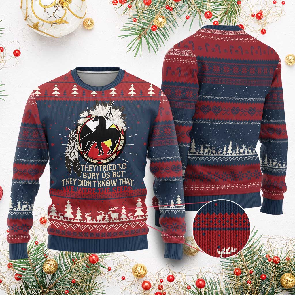 Native American Ugly Christmas Sweater They Tried To Bury Us But They Didn't Know That Medicine Wheel TS11 Burgundy Print Your Wear