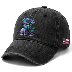 Suicide Prevention Awareness Washed Cotton Baseball Cap In A World Where You Can Be Anything Be Kind Elephant