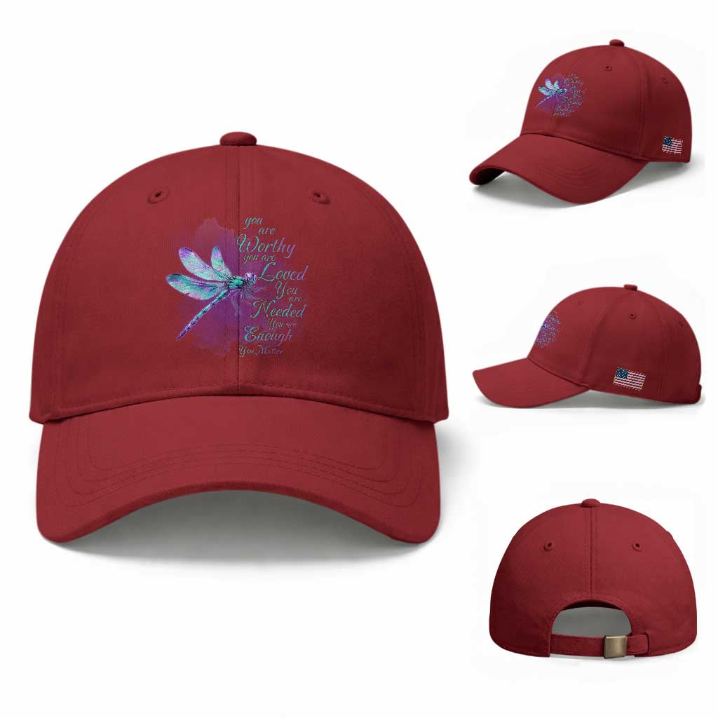 Suicide Prevention Awareness Baseball Cap You Are Worthy Loved Needed Enough Dragonfly