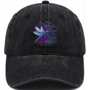 Suicide Prevention Awareness Washed Cotton Baseball Cap You Are Worthy Loved Needed Enough Dragonfly