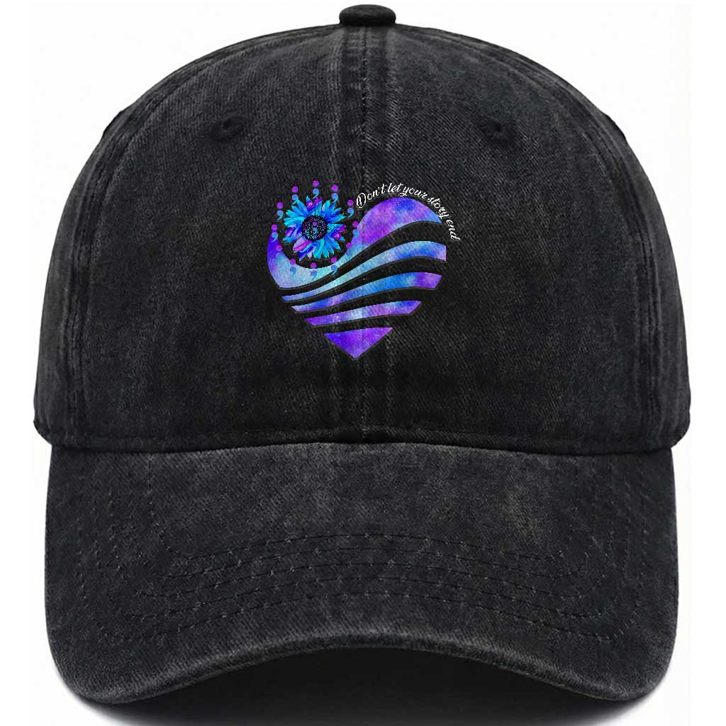 Suicide Prevention Awareness Washed Cotton Baseball Cap Don't Let Your Story End Heart Semicolon Sunflower