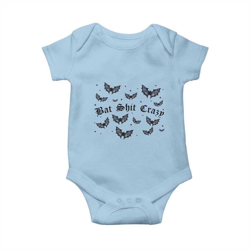 Funny Halloween Bat Shit Crazy Baby Onesie Horror Gothic Coquette Bat TS11 Light Blue Print Your Wear