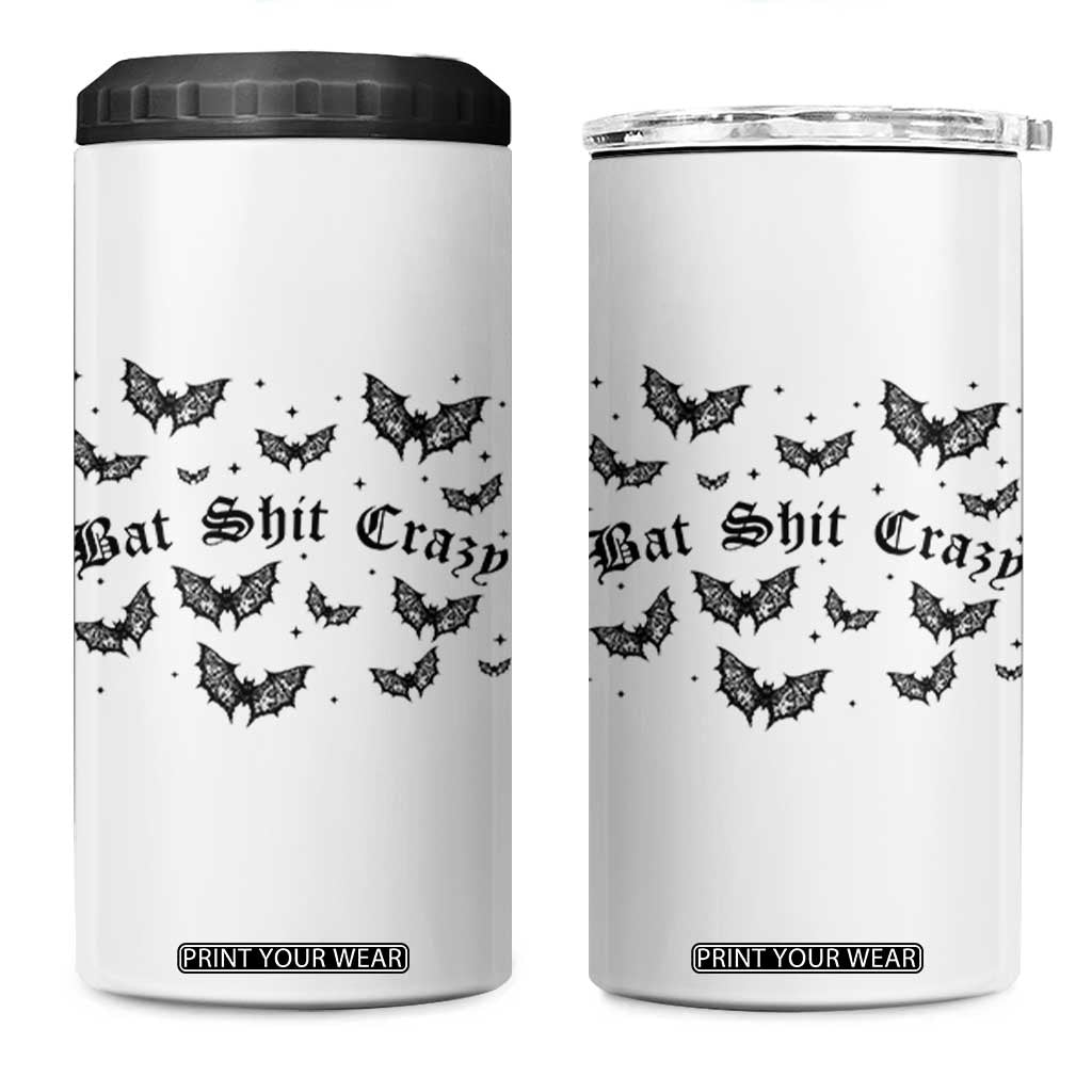Funny Halloween Bat Shit Crazy 4 in 1 Can Cooler Tumbler Horror Gothic Coquette Bat TS11 One Size: 16 oz White Print Your Wear