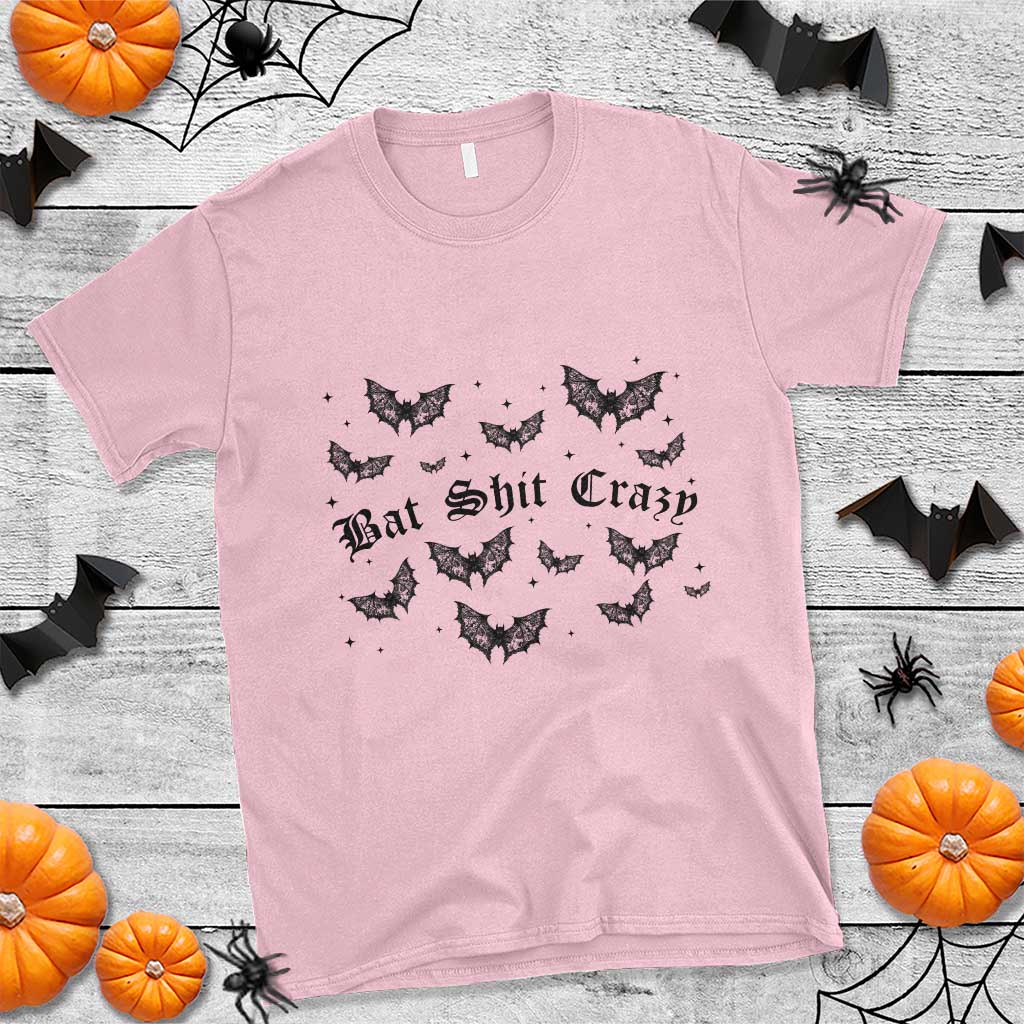 Funny Halloween Bat Shit Crazy T Shirt Horror Gothic Coquette Bat TS11 Light Pink Print Your Wear