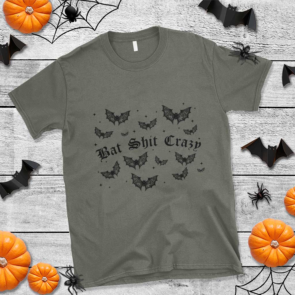Funny Halloween Bat Shit Crazy T Shirt Horror Gothic Coquette Bat TS11 Military Green Print Your Wear