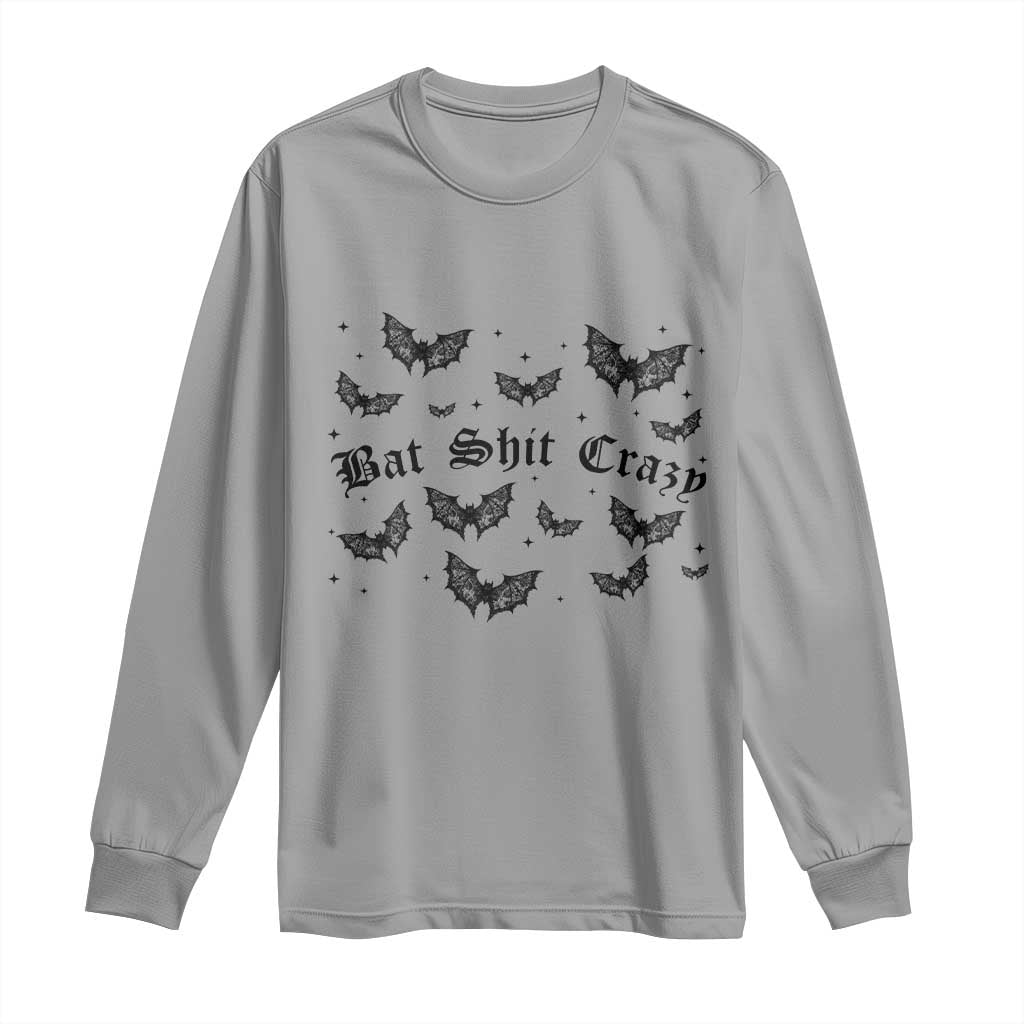Funny Halloween Bat Shit Crazy Long Sleeve Shirt Horror Gothic Coquette Bat TS11 Sport Gray Print Your Wear