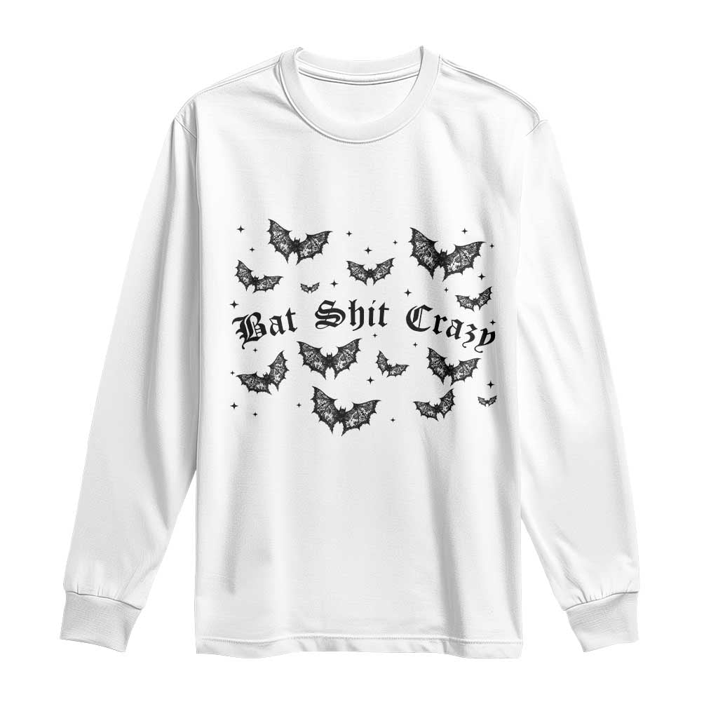 Funny Halloween Bat Shit Crazy Long Sleeve Shirt Horror Gothic Coquette Bat TS11 White Print Your Wear