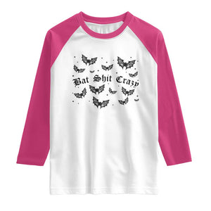 Funny Halloween Bat Shit Crazy Raglan Shirt Horror Gothic Coquette Bat TS11 White Heliconia Print Your Wear