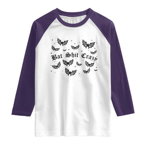 Funny Halloween Bat Shit Crazy Raglan Shirt Horror Gothic Coquette Bat TS11 White Purple Print Your Wear