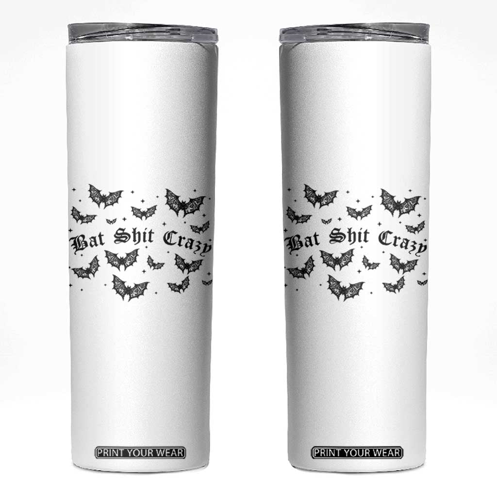 Funny Halloween Bat Shit Crazy Skinny Tumbler Horror Gothic Coquette Bat TS11 White Print Your Wear