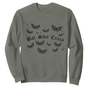 Funny Halloween Bat Shit Crazy Sweatshirt Horror Gothic Coquette Bat TS11 Military Green Print Your Wear