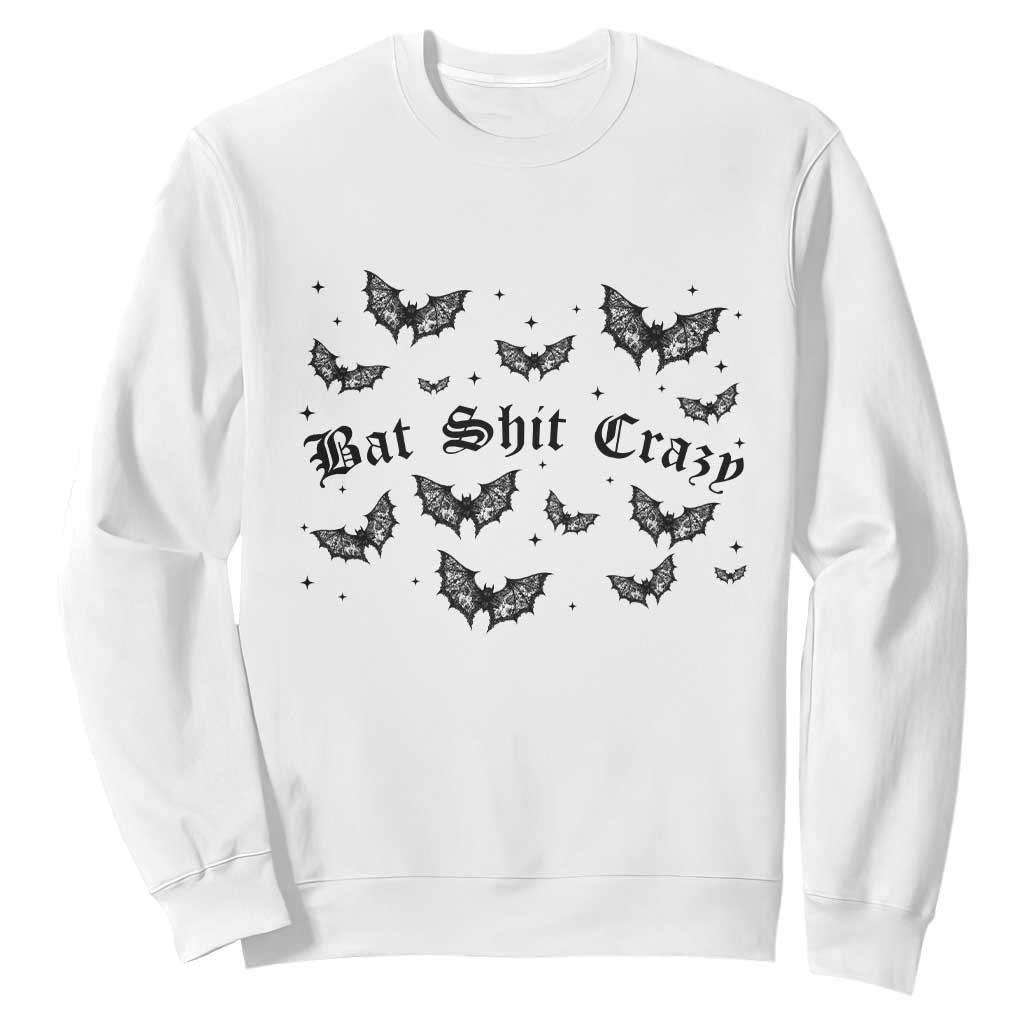 Funny Halloween Bat Shit Crazy Sweatshirt Horror Gothic Coquette Bat TS11 White Print Your Wear