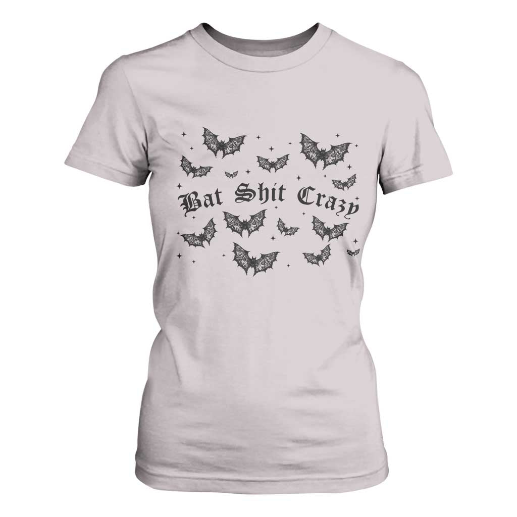 Funny Halloween Bat Shit Crazy T Shirt For Women Horror Gothic Coquette Bat TS11 Ice Gray Print Your Wear