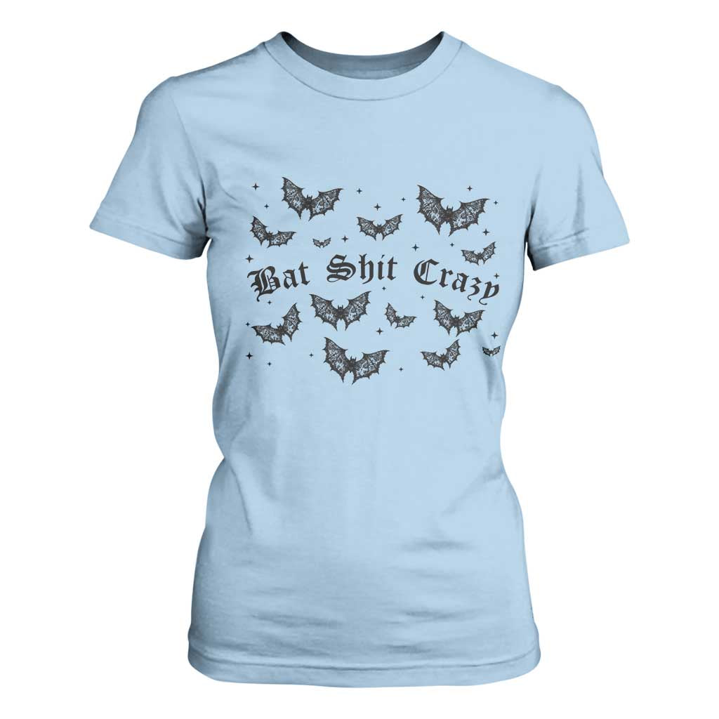 Funny Halloween Bat Shit Crazy T Shirt For Women Horror Gothic Coquette Bat TS11 Light Blue Print Your Wear