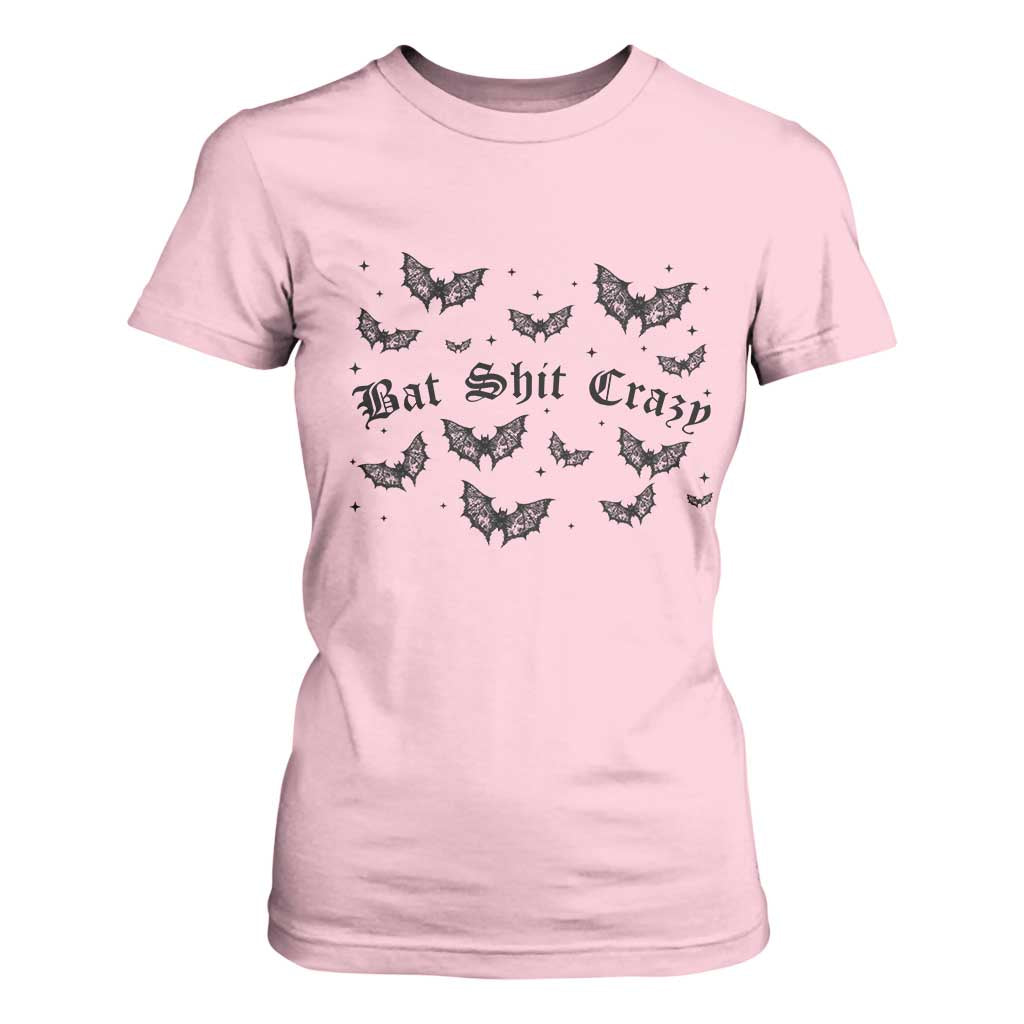 Funny Halloween Bat Shit Crazy T Shirt For Women Horror Gothic Coquette Bat TS11 Light Pink Print Your Wear