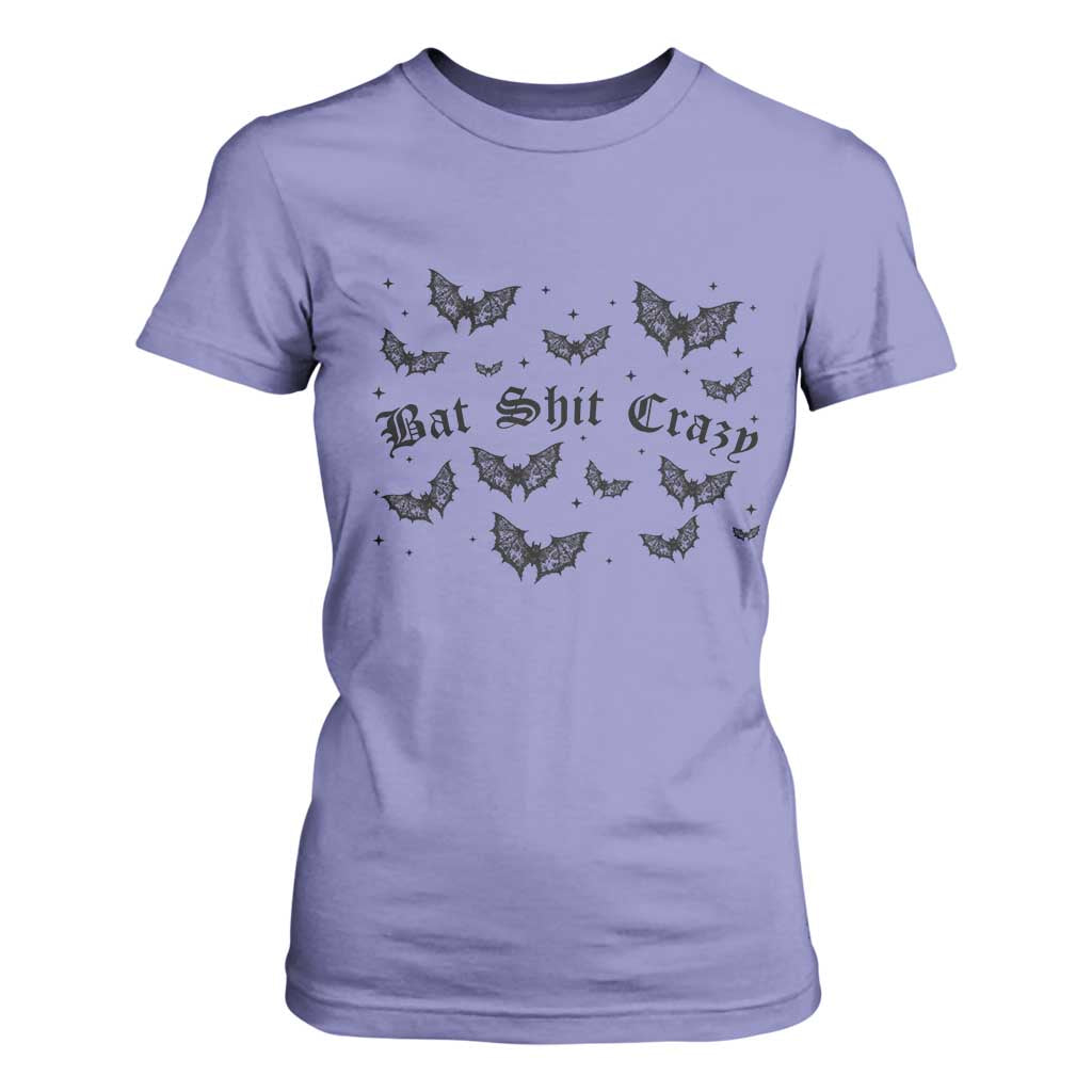 Funny Halloween Bat Shit Crazy T Shirt For Women Horror Gothic Coquette Bat TS11 Violet Print Your Wear