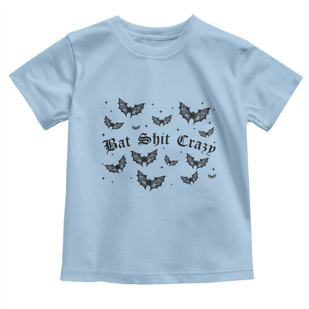 Funny Halloween Bat Shit Crazy Toddler T Shirt Horror Gothic Coquette Bat TS11 Light Blue Print Your Wear