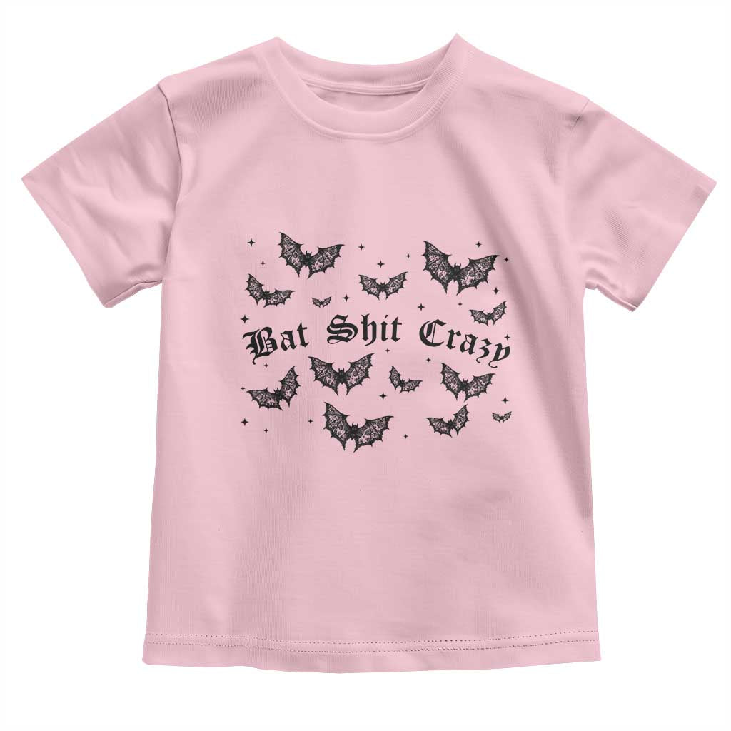 Funny Halloween Bat Shit Crazy Toddler T Shirt Horror Gothic Coquette Bat TS11 Light Pink Print Your Wear
