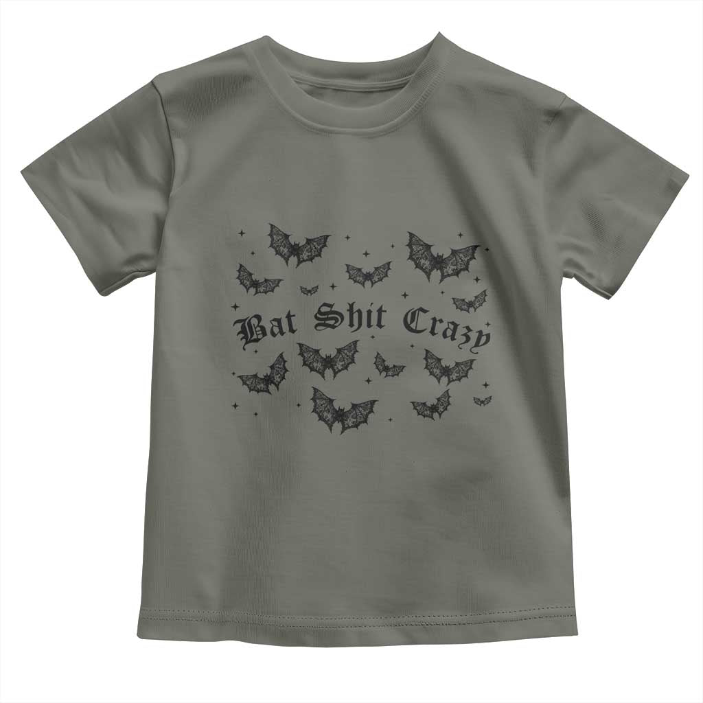 Funny Halloween Bat Shit Crazy Toddler T Shirt Horror Gothic Coquette Bat TS11 Military Green Print Your Wear