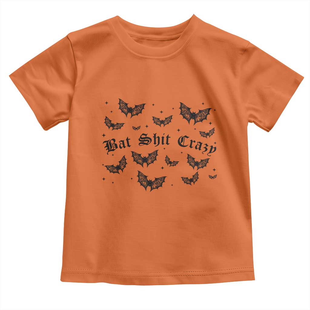 Funny Halloween Bat Shit Crazy Toddler T Shirt Horror Gothic Coquette Bat TS11 Orange Print Your Wear
