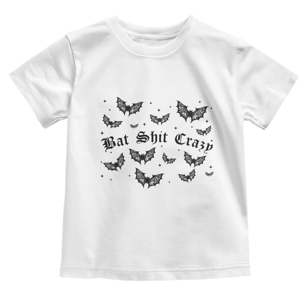 Funny Halloween Bat Shit Crazy Toddler T Shirt Horror Gothic Coquette Bat TS11 White Print Your Wear