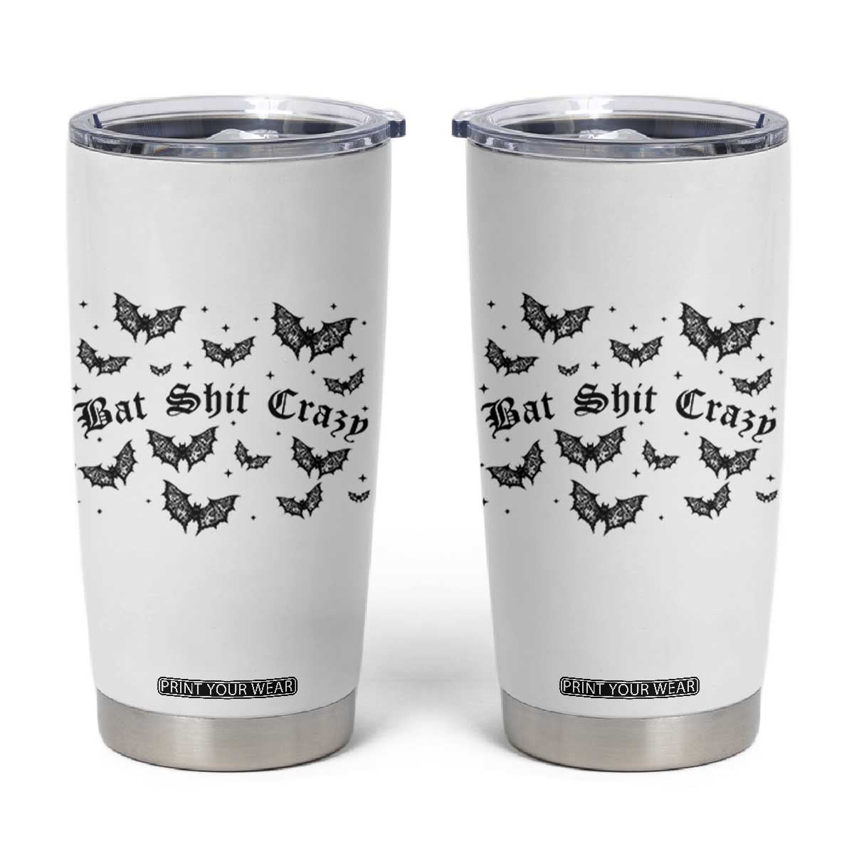 Funny Halloween Bat Shit Crazy Tumbler Cup Horror Gothic Coquette Bat TS11 White Print Your Wear