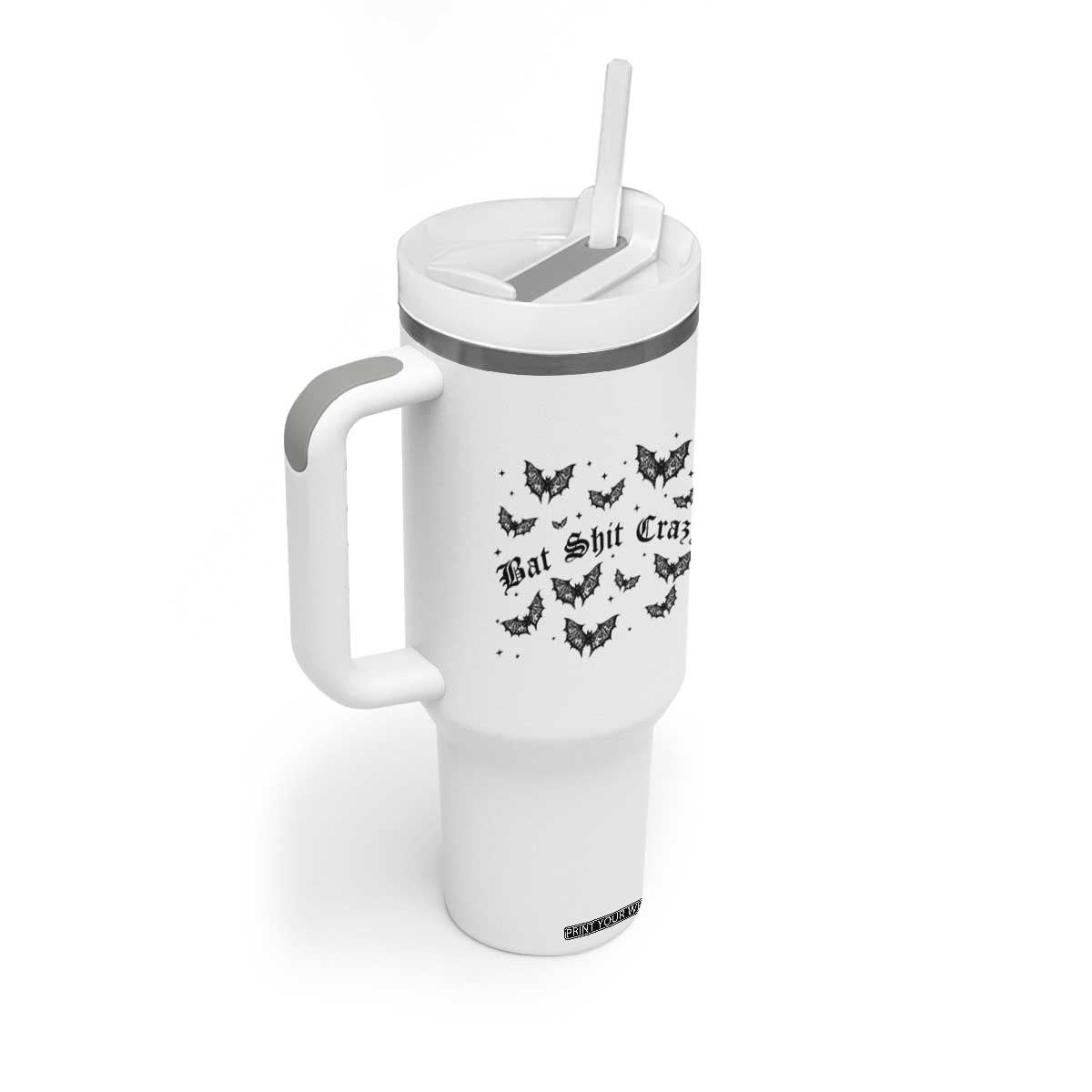 Funny Halloween Bat Shit Crazy Tumbler With Handle Horror Gothic Coquette Bat TS11 Print Your Wear