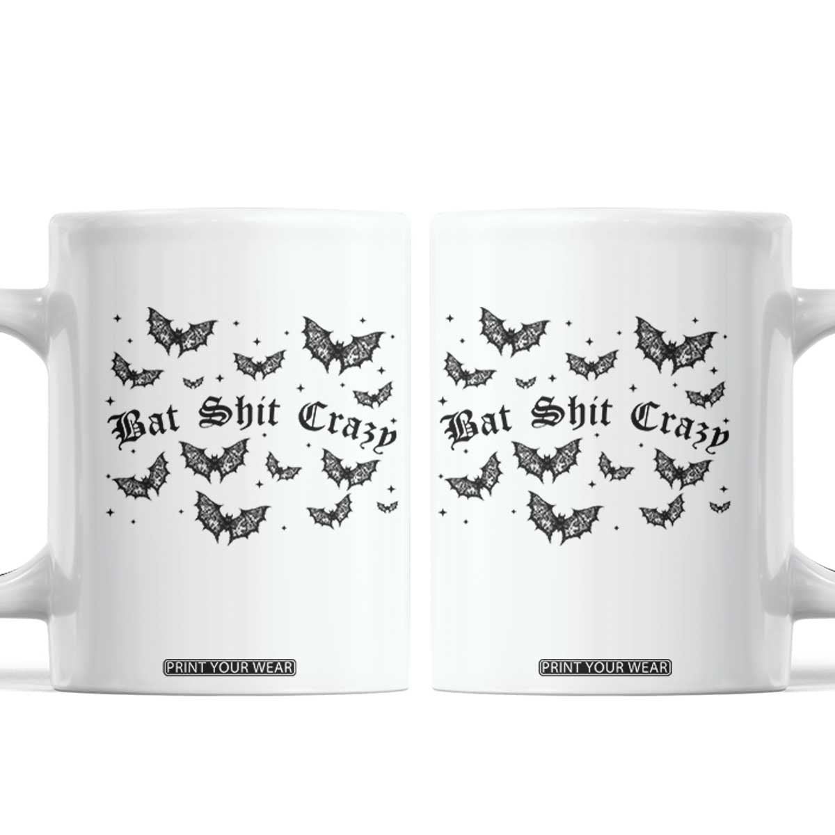 Funny Halloween Bat Shit Crazy Coffee Mug Horror Gothic Coquette Bat TS11 White Print Your Wear