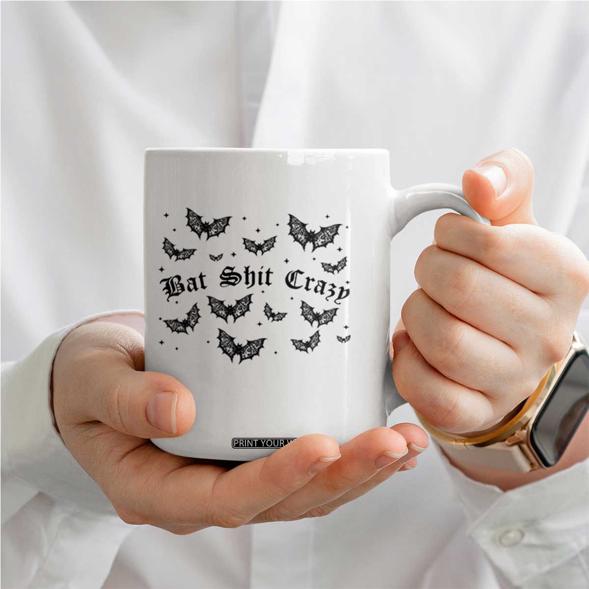 Funny Halloween Bat Shit Crazy Coffee Mug Horror Gothic Coquette Bat TS11 Print Your Wear