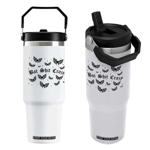 Funny Halloween Bat Shit Crazy Flip Straw Tumbler Horror Gothic Coquette Bat TS11 One Size: 30 oz White Print Your Wear