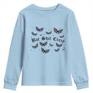 Funny Halloween Bat Shit Crazy Youth Sweatshirt Horror Gothic Coquette Bat TS11 Light Blue Print Your Wear