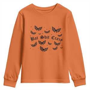 Funny Halloween Bat Shit Crazy Youth Sweatshirt Horror Gothic Coquette Bat TS11 Orange Print Your Wear
