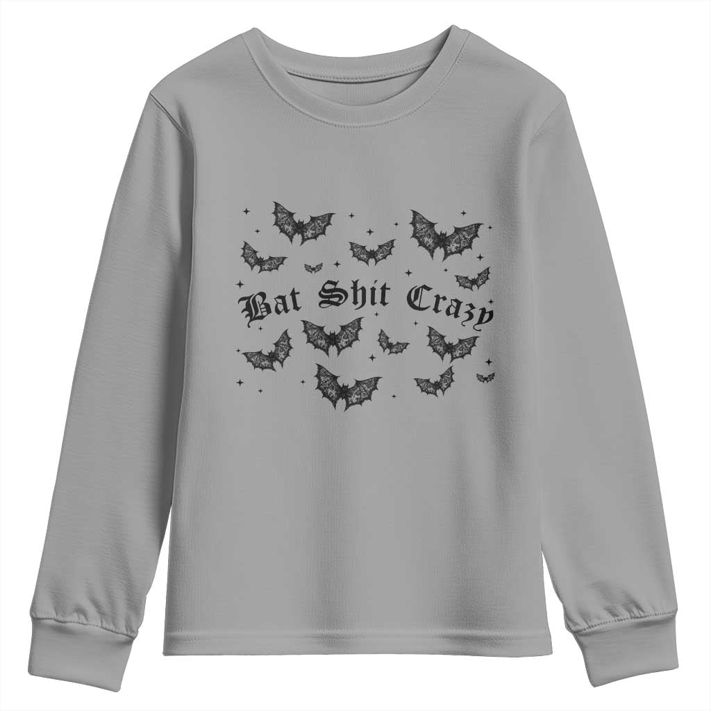 Funny Halloween Bat Shit Crazy Youth Sweatshirt Horror Gothic Coquette Bat TS11 Sport Gray Print Your Wear