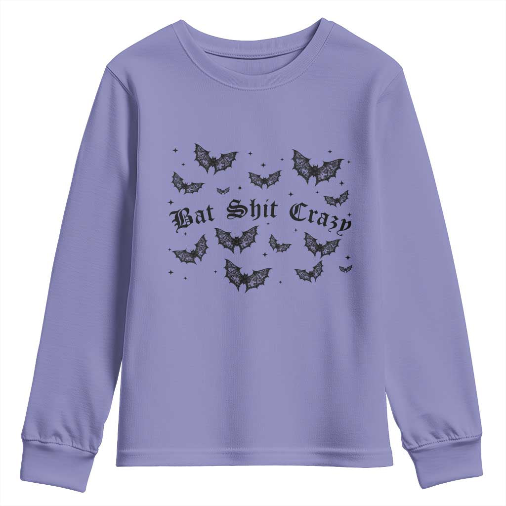 Funny Halloween Bat Shit Crazy Youth Sweatshirt Horror Gothic Coquette Bat TS11 Violet Print Your Wear